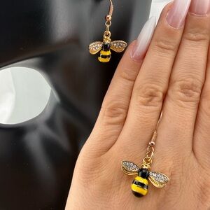 Queens Bee Gold and Black Bee Dangle Earrings